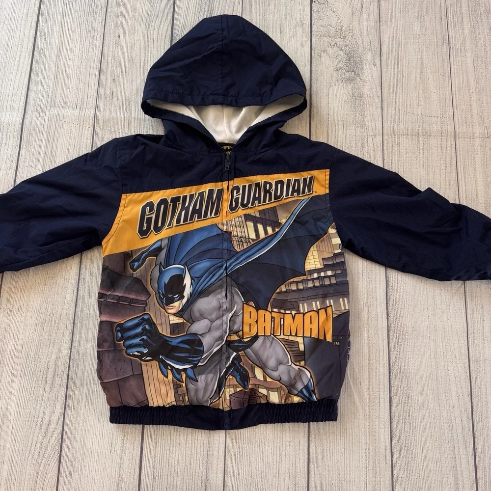 Batman Gotham Guardian Hooded Windbreaker Jacket Kids Full Zip Blue Size 6